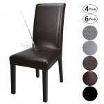 YISUN Dining Chair Covers, Solid Pu Leather Waterproof and Oilproof Stretch Dining Chair Protctor Cover Slipcover (Brown, 6 Pack)